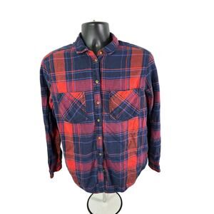 BDG Plaid Flannel Shirt Medium Red Blue Button Up
